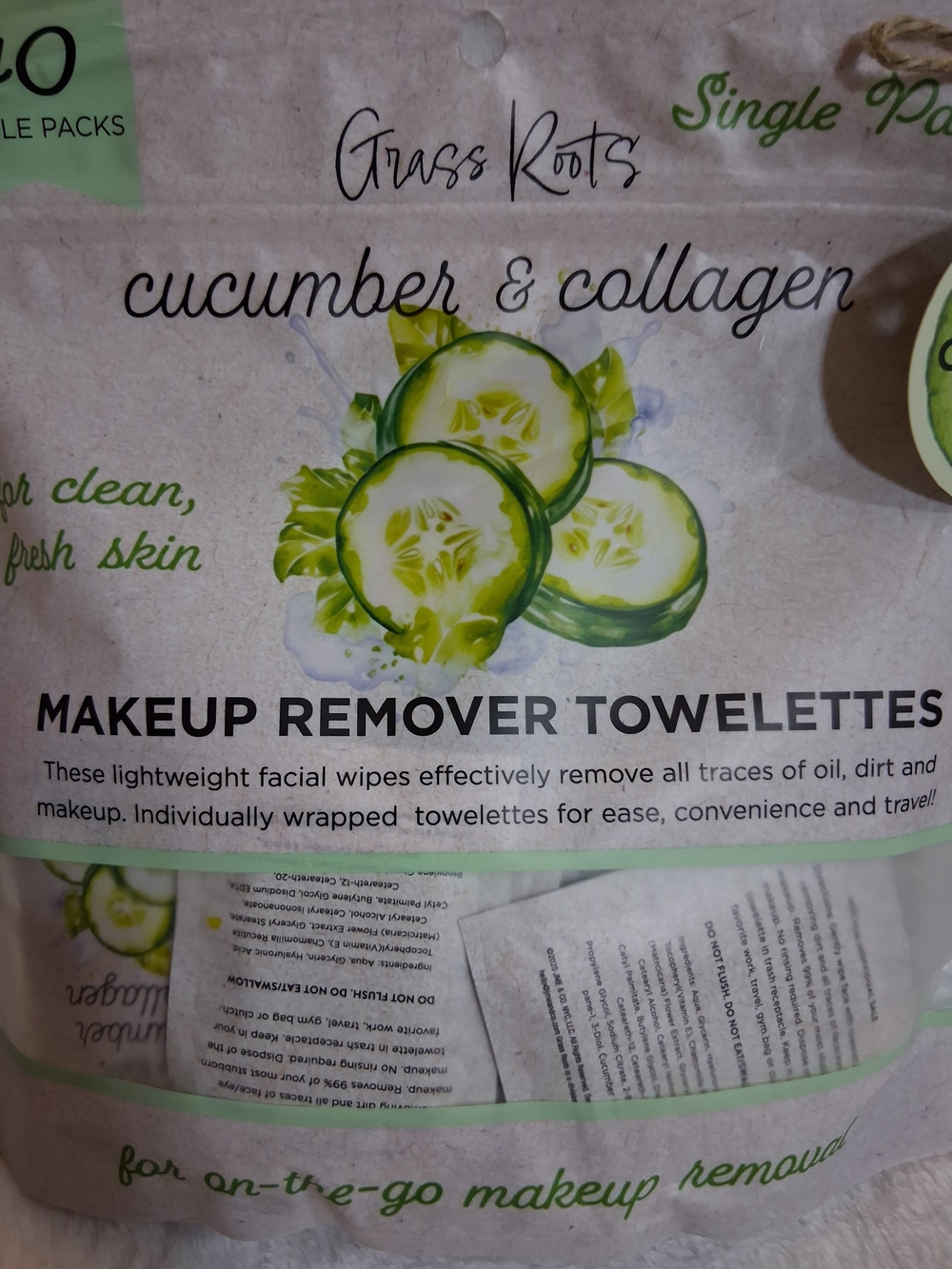 Grass Roots Makeup Remover Wipes Bundle - Cucumber & Vitamin C (80 Wipes Total) - Picture 15 of 16